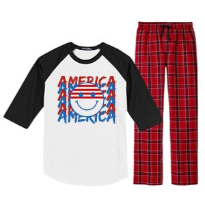 4th Of July Festive Holiday Smiley Face Raglan Sleeve Pajama Set