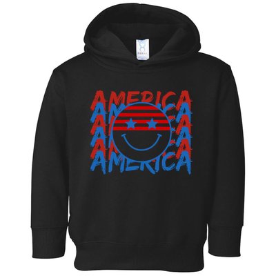4th Of July Festive Holiday Smiley Face Toddler Hoodie