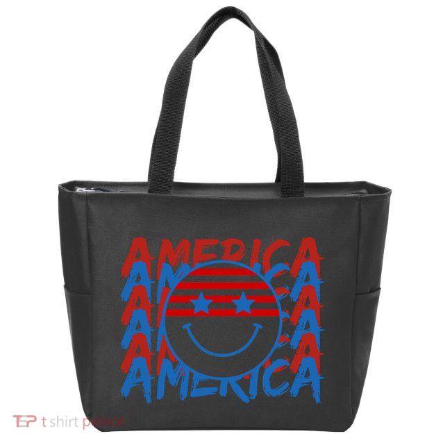 4th Of July Festive Holiday Smiley Face Zip Tote Bag