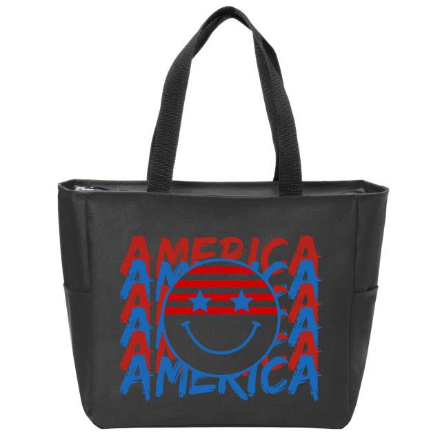 4th Of July Festive Holiday Smiley Face Zip Tote Bag