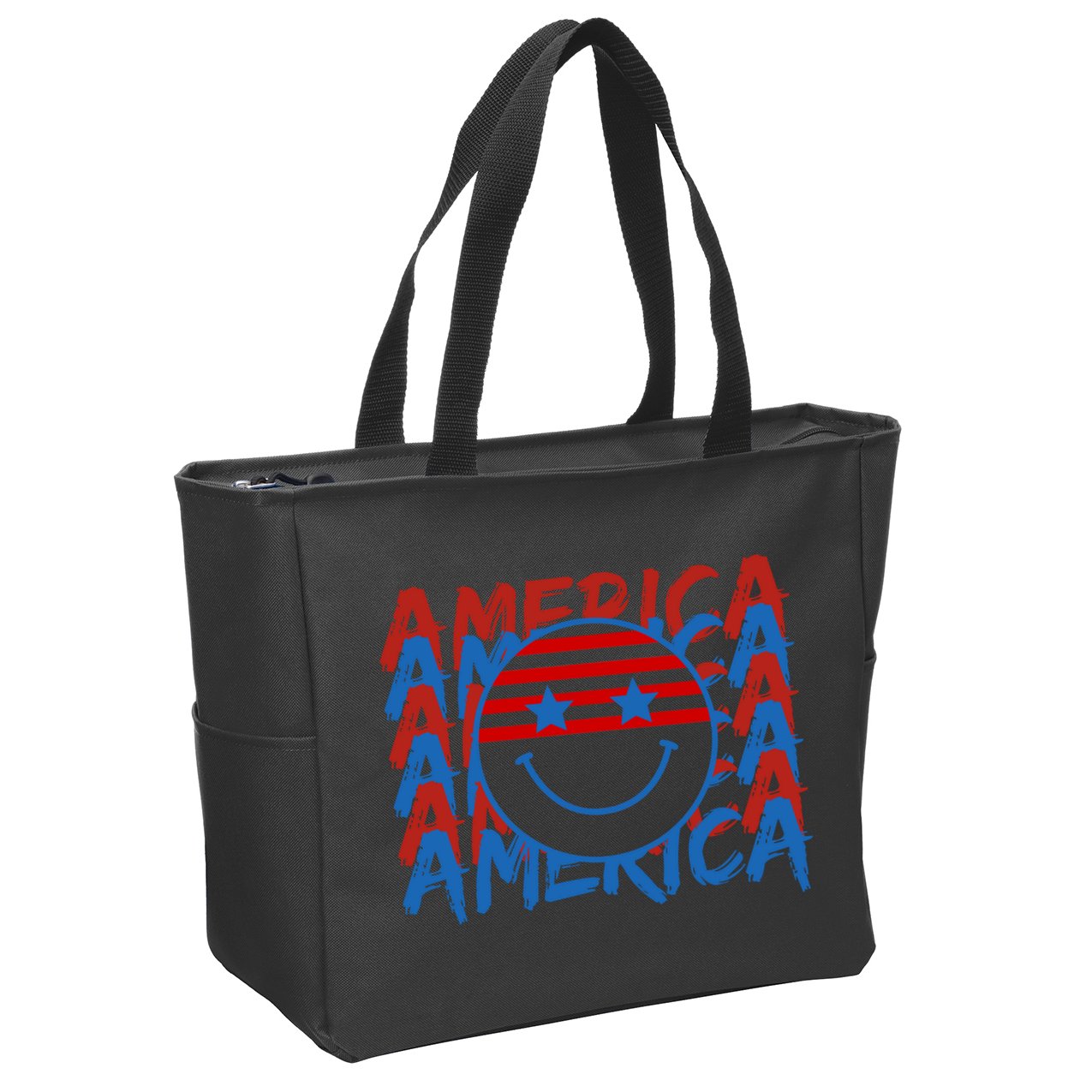 4th Of July Festive Holiday Smiley Face Zip Tote Bag