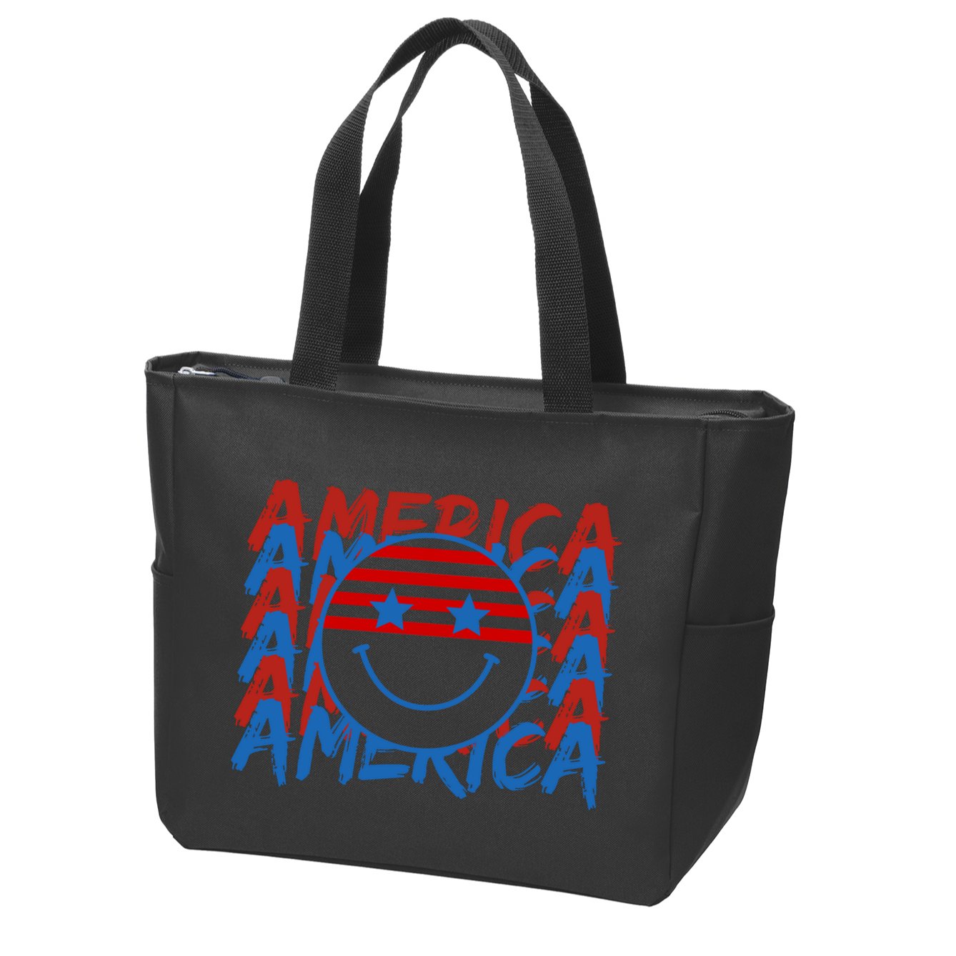 4th Of July Festive Holiday Smiley Face Zip Tote Bag