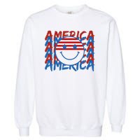 4th Of July Festive Holiday Smiley Face Garment-Dyed Sweatshirt