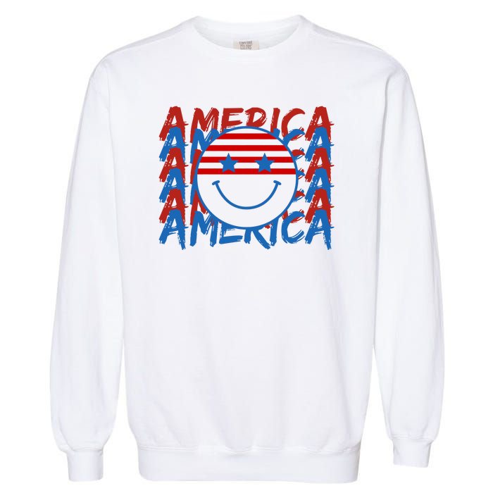 4th Of July Festive Holiday Smiley Face Garment-Dyed Sweatshirt