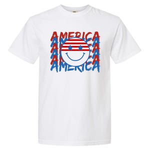 4th Of July Festive Holiday Smiley Face Garment-Dyed Heavyweight T-Shirt