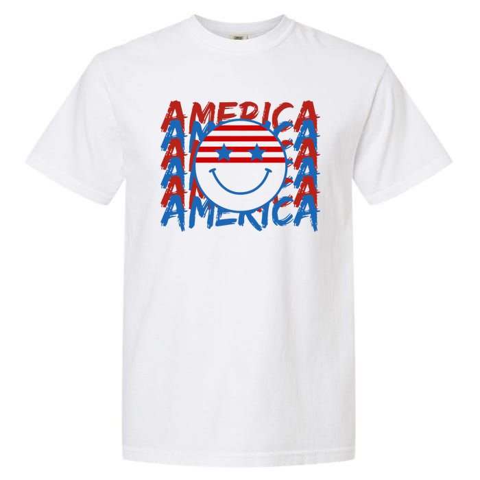 4th Of July Festive Holiday Smiley Face Garment-Dyed Heavyweight T-Shirt