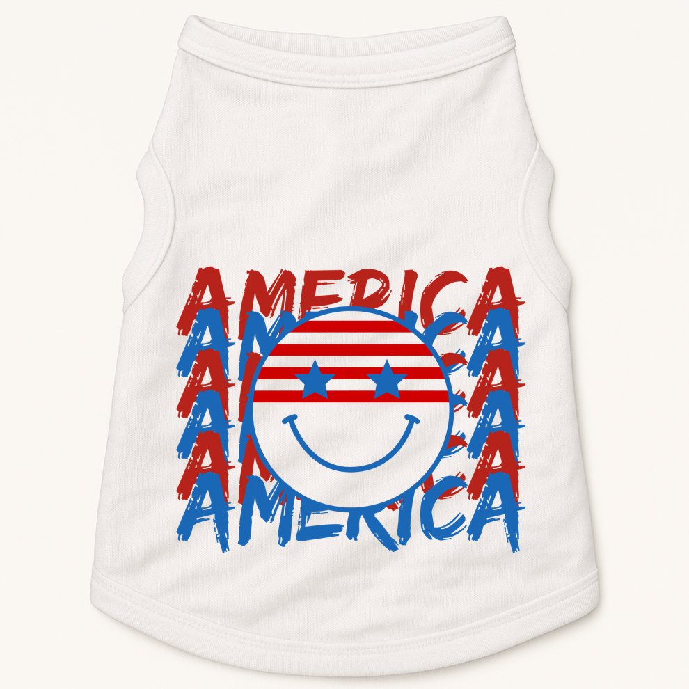 4th Of July Festive Holiday Smiley Face Doggie Tank
