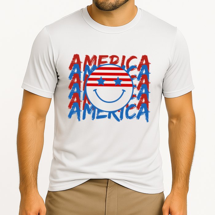 4th Of July Festive Holiday Smiley Face Cooling Performance Crew T-Shirt