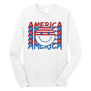 4th Of July Festive Holiday Smiley Face Long Sleeve Shirt