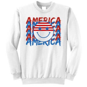 4th Of July Festive Holiday Smiley Face Sweatshirt