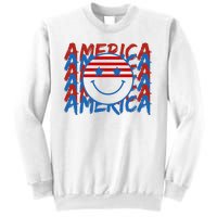 4th Of July Festive Holiday Smiley Face Sweatshirt