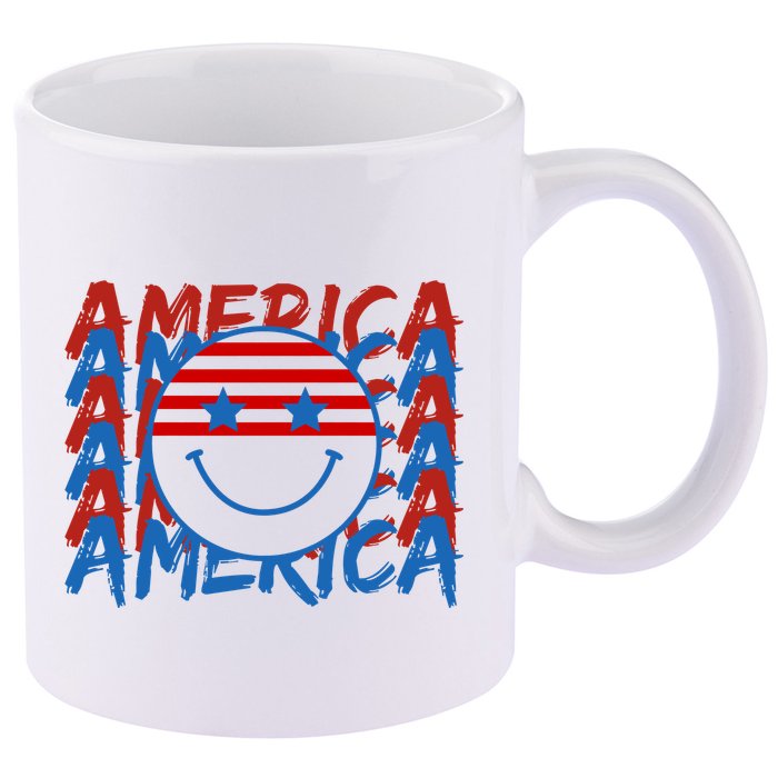 4th Of July Festive Holiday Smiley Face 11oz C Handle Ceramic Mug