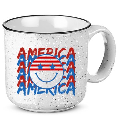 4th Of July Festive Holiday Smiley Face 15oz Campfire Ceramic Mug