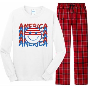 4th Of July Festive Holiday Smiley Face Long Sleeve Pajama Set