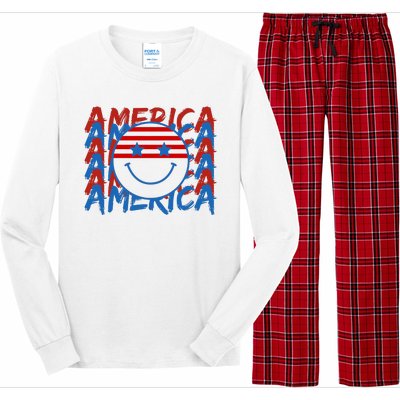 4th Of July Festive Holiday Smiley Face Long Sleeve Pajama Set