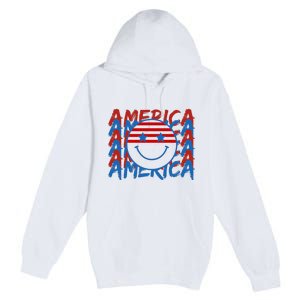 4th Of July Festive Holiday Smiley Face Premium Pullover Hoodie