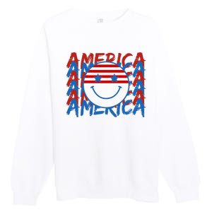 4th Of July Festive Holiday Smiley Face Premium Crewneck Sweatshirt