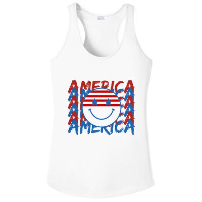 4th Of July Festive Holiday Smiley Face Ladies PosiCharge Competitor Racerback Tank
