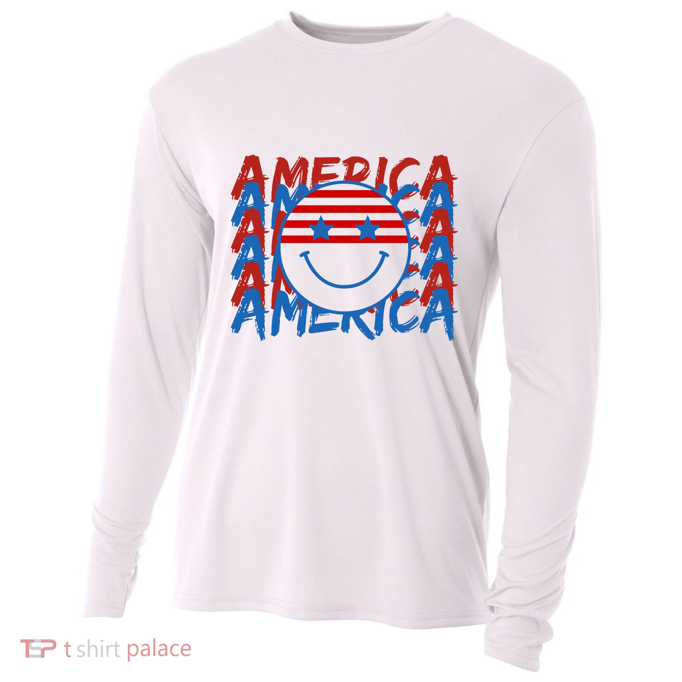 4th Of July Festive Holiday Smiley Face Cooling Performance Long Sleeve Crew