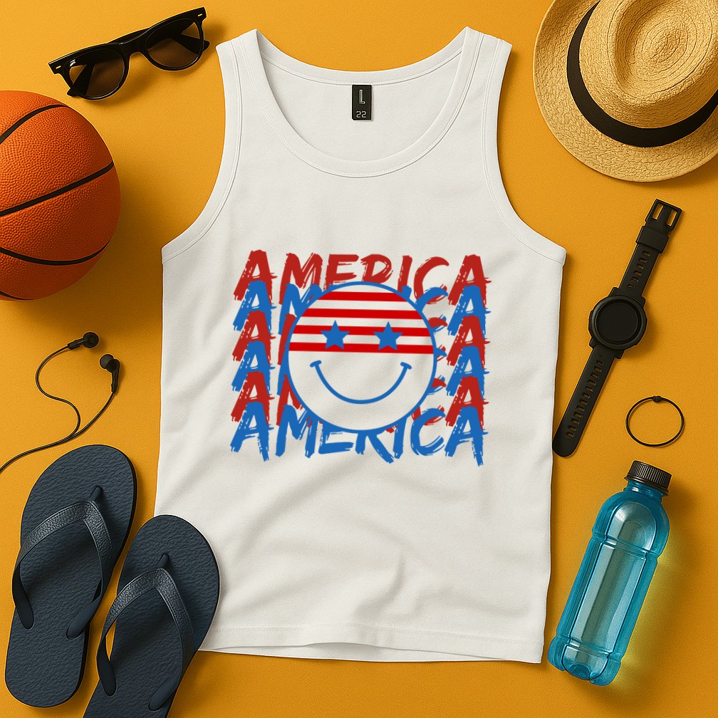 4th Of July Festive Holiday Smiley Face Tank Top