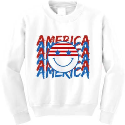 4th Of July Festive Holiday Smiley Face Kids Sweatshirt