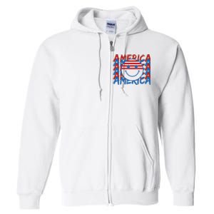 4th Of July Festive Holiday Smiley Face Full Zip Hoodie