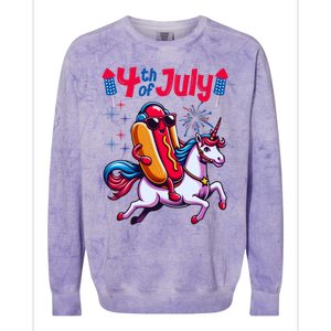 4th Of July Hotdog Unicorn Patriotic American Flag Great Gift Colorblast Crewneck Sweatshirt