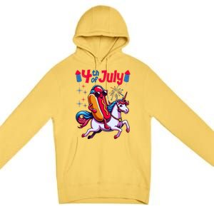 4th Of July Hotdog Unicorn Patriotic American Flag Great Gift Premium Pullover Hoodie