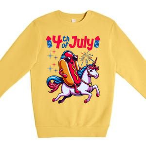 4th Of July Hotdog Unicorn Patriotic American Flag Great Gift Premium Crewneck Sweatshirt