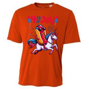 4th Of July Hotdog Unicorn Patriotic American Flag Great Gift Cooling Performance Crew T-Shirt