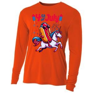 4th Of July Hotdog Unicorn Patriotic American Flag Great Gift Cooling Performance Long Sleeve Crew