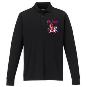 4th Of July Hotdog Unicorn Patriotic American Flag Great Gift Performance Long Sleeve Polo