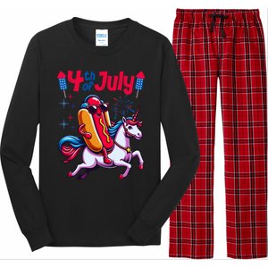 4th Of July Hotdog Unicorn Patriotic American Flag Great Gift Long Sleeve Pajama Set