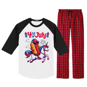 4th Of July Hotdog Unicorn Patriotic American Flag Great Gift Raglan Sleeve Pajama Set