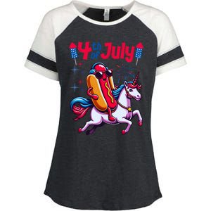 4th Of July Hotdog Unicorn Patriotic American Flag Great Gift Enza Ladies Jersey Colorblock Tee