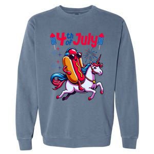 4th Of July Hotdog Unicorn Patriotic American Flag Great Gift Garment-Dyed Sweatshirt