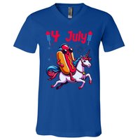 4th Of July Hotdog Unicorn Patriotic American Flag Great Gift V-Neck T-Shirt