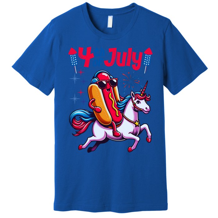 4th Of July Hotdog Unicorn Patriotic American Flag Great Gift Premium T-Shirt