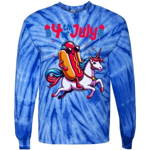 4th Of July Hotdog Unicorn Patriotic American Flag Great Gift Tie-Dye Long Sleeve Shirt