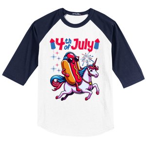 4th Of July Hotdog Unicorn Patriotic American Flag Great Gift Baseball Sleeve Shirt