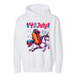 4th Of July Hotdog Unicorn Patriotic American Flag Great Gift Garment-Dyed Fleece Hoodie