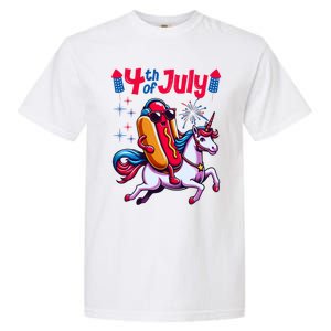 4th Of July Hotdog Unicorn Patriotic American Flag Great Gift Garment-Dyed Heavyweight T-Shirt