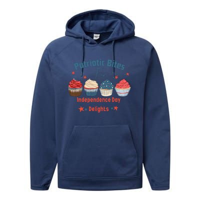 4th Of July Food Cupcakes Patriotic America Performance Fleece Hoodie