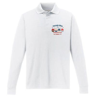 4th Of July Food Cupcakes Patriotic America Performance Long Sleeve Polo