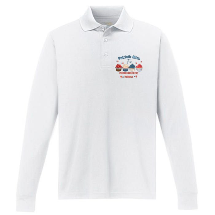 4th Of July Food Cupcakes Patriotic America Performance Long Sleeve Polo