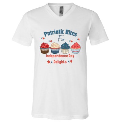 4th Of July Food Cupcakes Patriotic America V-Neck T-Shirt