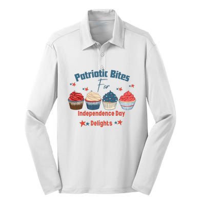 4th Of July Food Cupcakes Patriotic America Silk Touch Performance Long Sleeve Polo