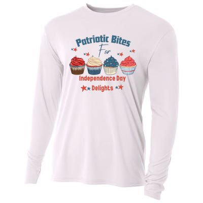 4th Of July Food Cupcakes Patriotic America Cooling Performance Long Sleeve Crew