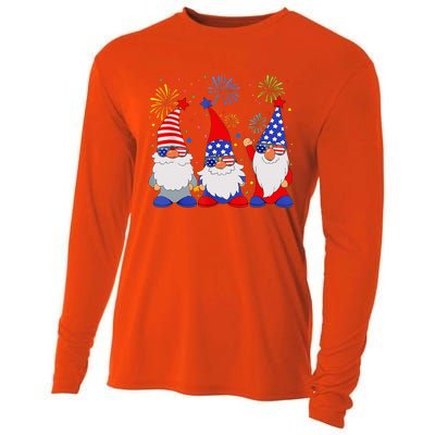 4th Of July Gnomes Patriotic American Flag Cute Gnome Cooling Performance Long Sleeve Crew