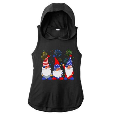 4th Of July Gnomes Patriotic American Flag Cute Gnome Ladies PosiCharge Tri-Blend Wicking Draft Hoodie Tank